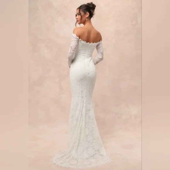 Lulu's Women's Beloved Promise Lace Off-the-Shoulder Mermaid Dress Ivory Size S - Picture 2 of 7